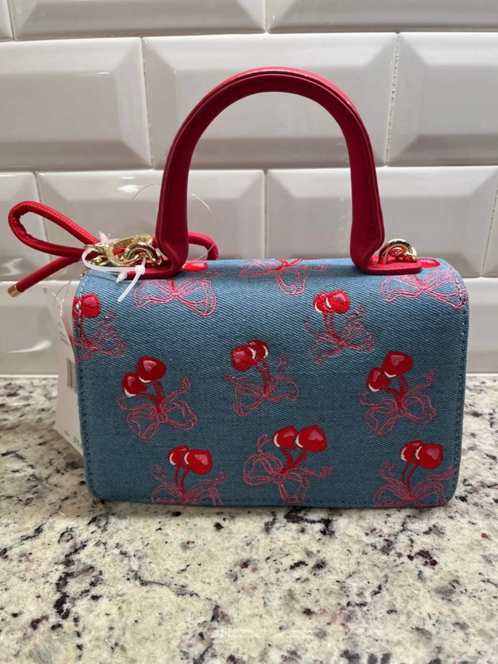 Betsy Johnson Cherry Denim Kitsch Crossbody Bag NWT - Picture 4 of 12